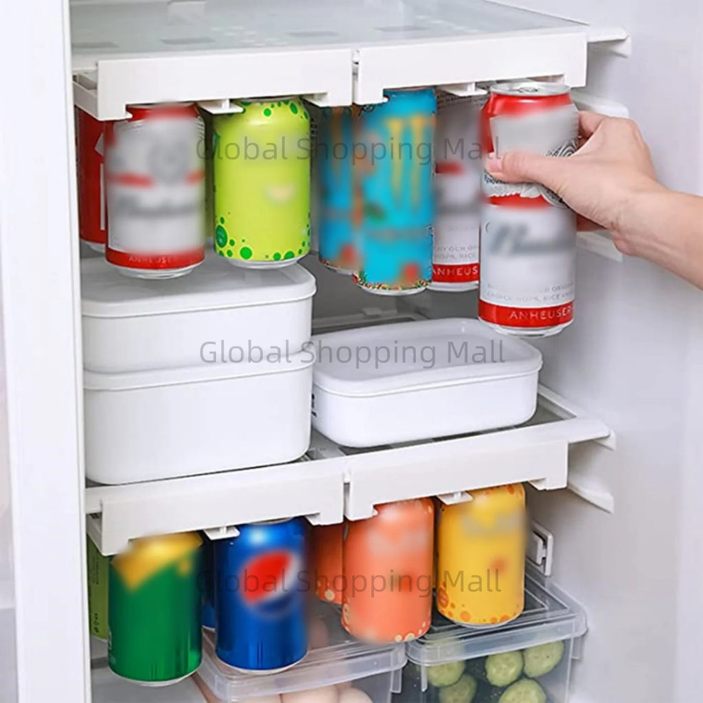 Refrigerator Slide-Under Can Dispenser & Storage Rack