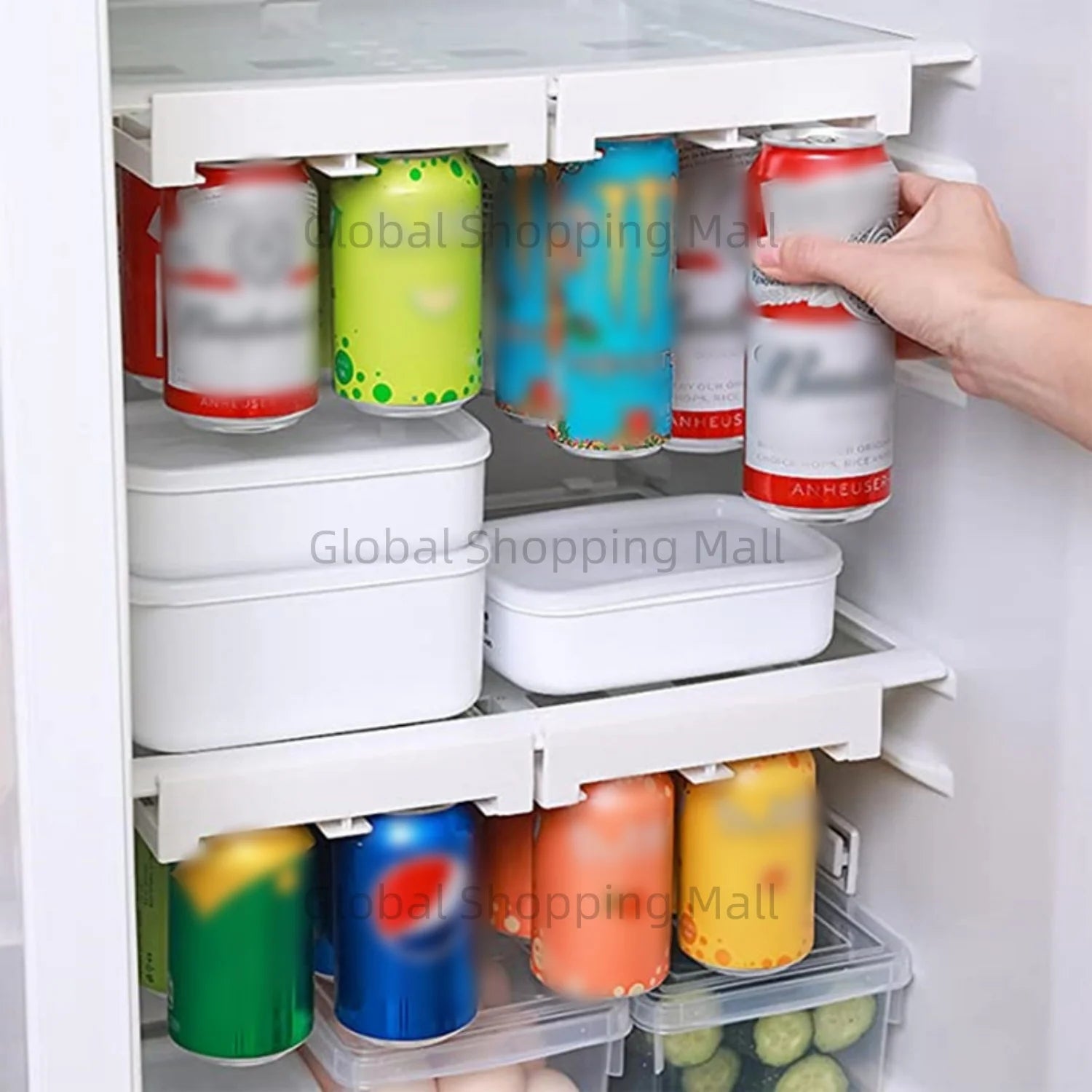 Refrigerator Slide-Under Can Dispenser & Storage Rack