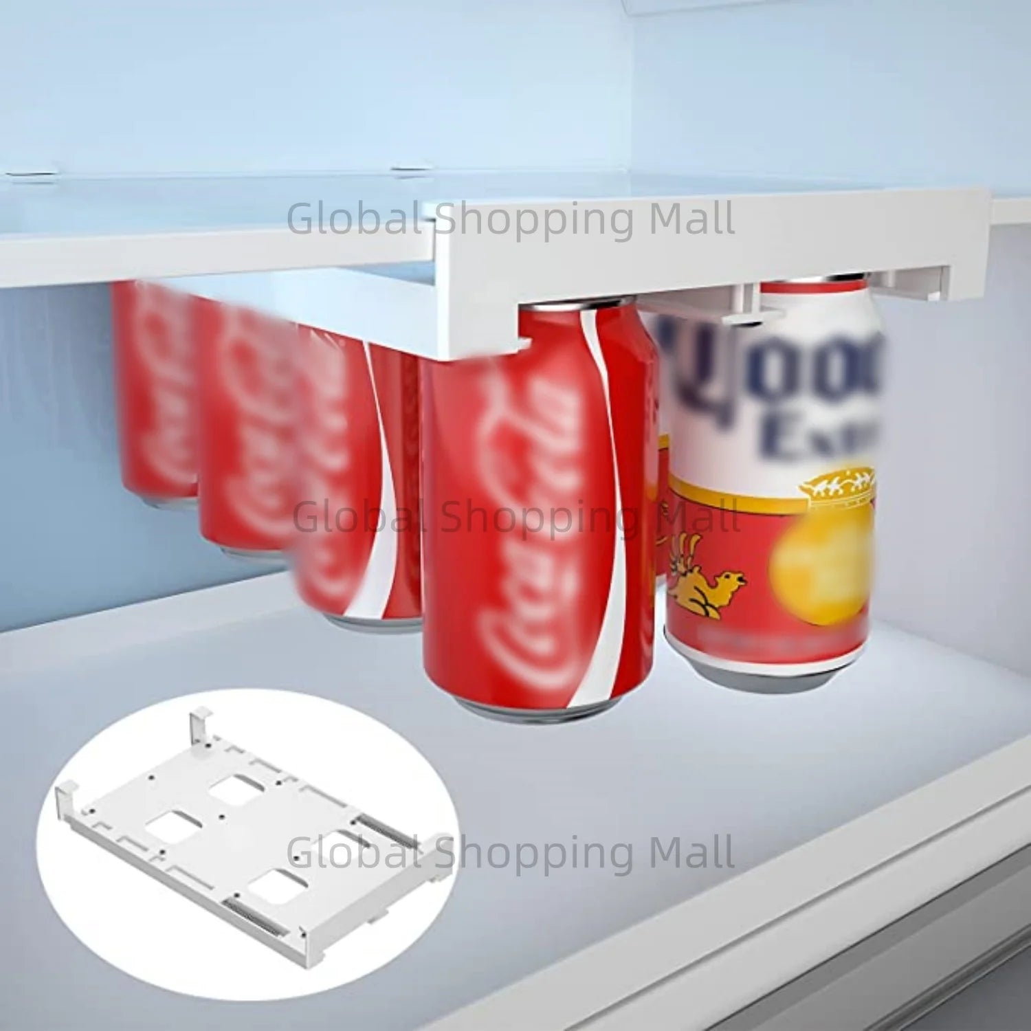 Refrigerator Slide-Under Can Dispenser & Storage Rack