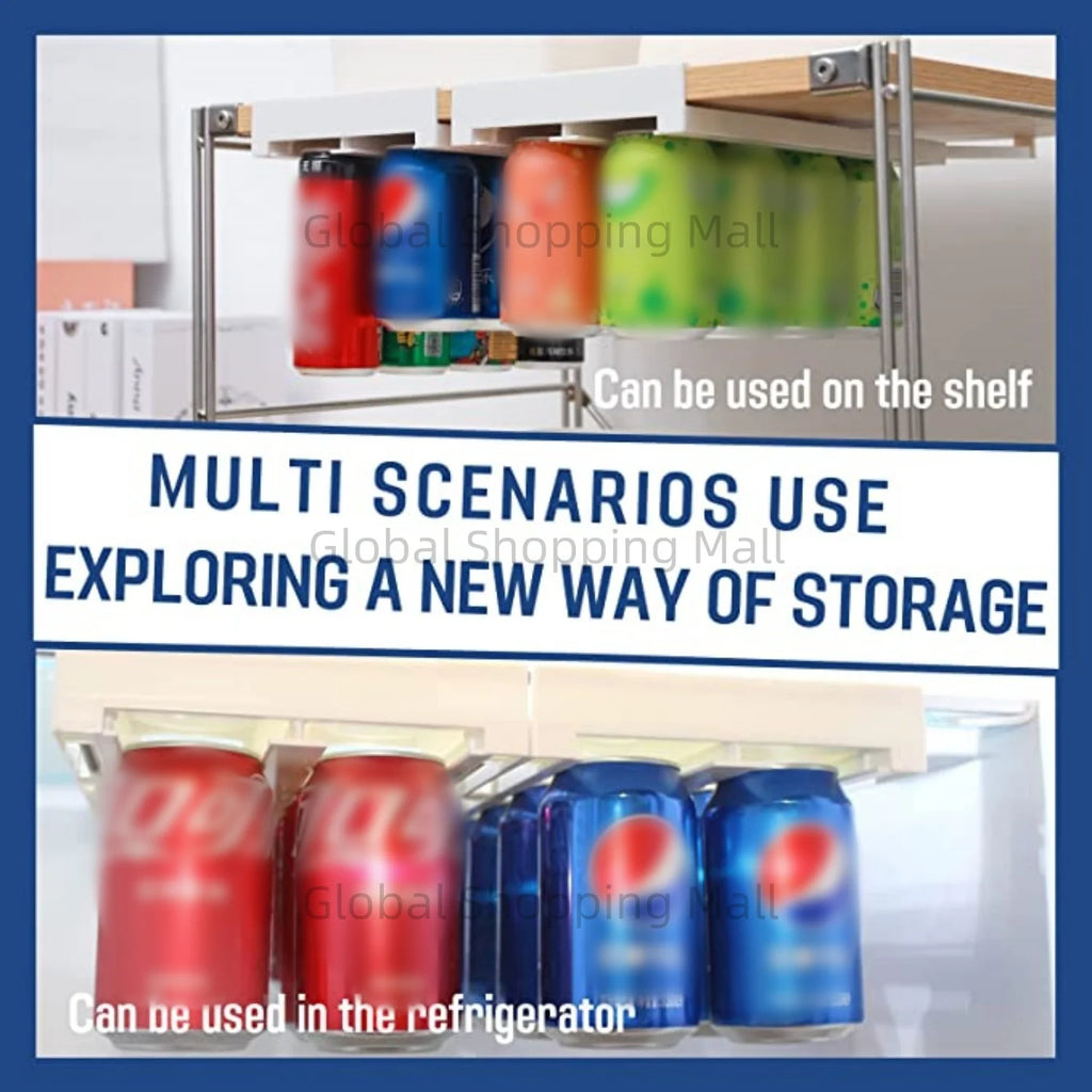 Refrigerator Slide-Under Can Dispenser & Storage Rack